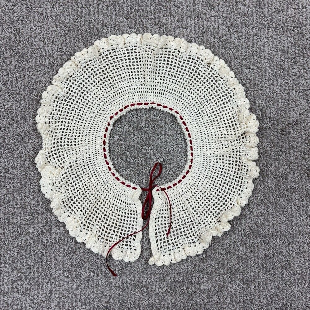 Handmade Crochet Beaded Collar Womens One Size White Ruffle Boho Retro
